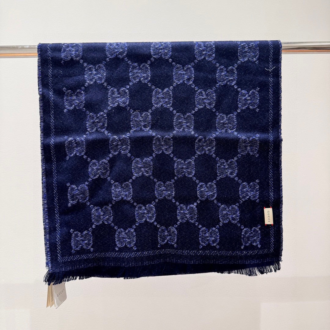 SCARF 195 CM IN NAVY BLUE WOOL  399808 mysite