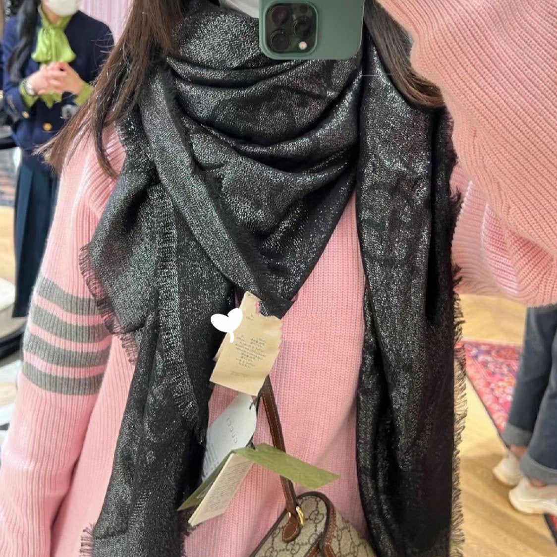 JACQUARD SILK WOOL SHAWL 140 CM BLACK 401257 mysite