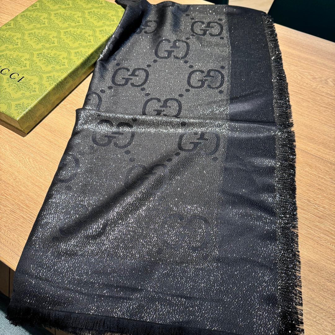 JACQUARD SILK WOOL SHAWL 140 CM BLACK 401257 mysite