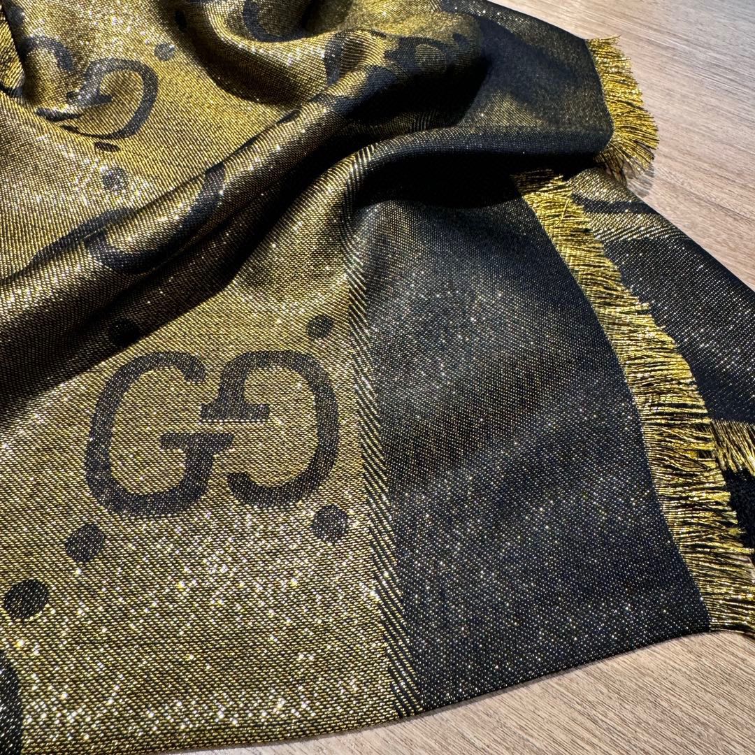 JACQUARD SILK WOOL SHAWL 140 CM ANTIQUE GOLD 401258 mysite