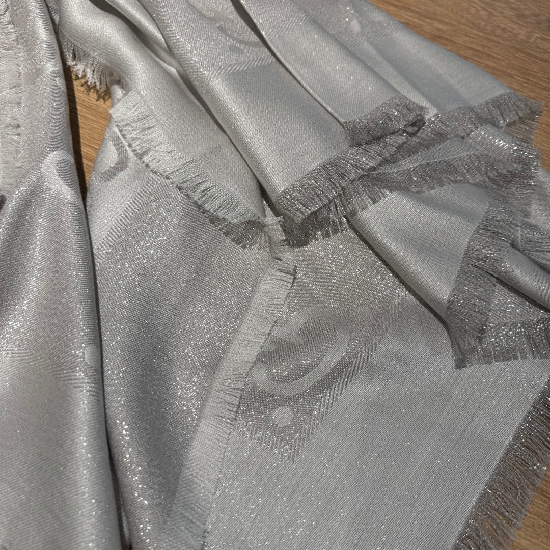 JACQUARD SILK WOOL SHAWL 140 CM SILVER GRAY 401259 mysite