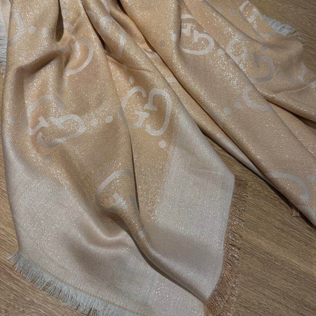 JACQUARD SILK WOOL SHAWL 140 CM BISQUE BEIGE 401261 mysite