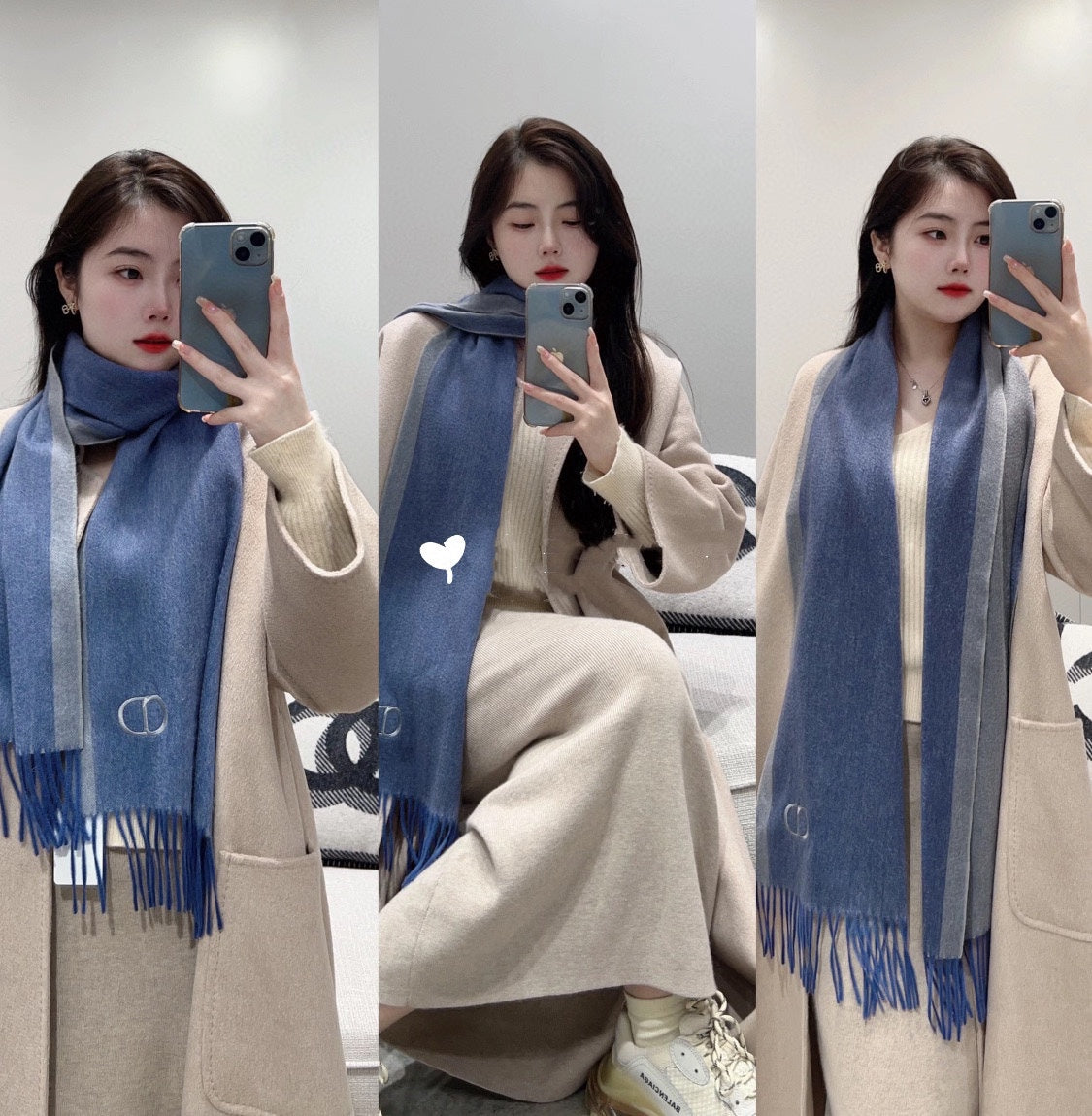 SCARF 180 CM IN PACIFIC BLUE CASHMERE AND WOOL 408837 mysite