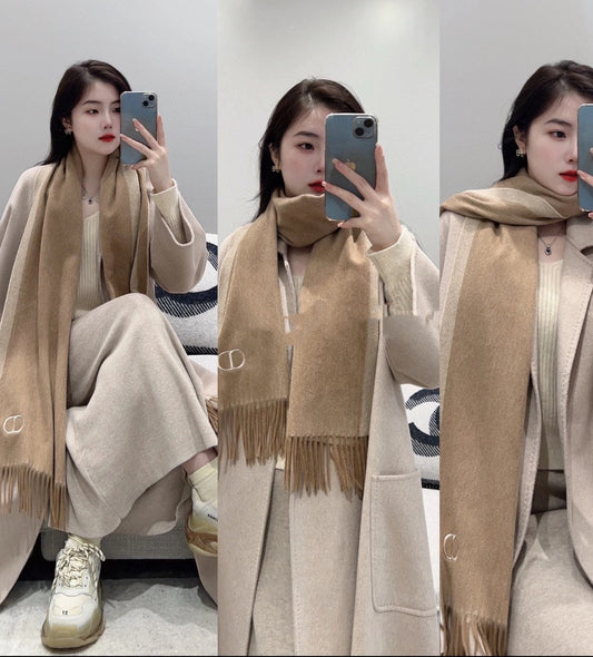 SCARF 180 CM IN CAMEL BEIGE CASHMERE AND WOOL 408838 mysite