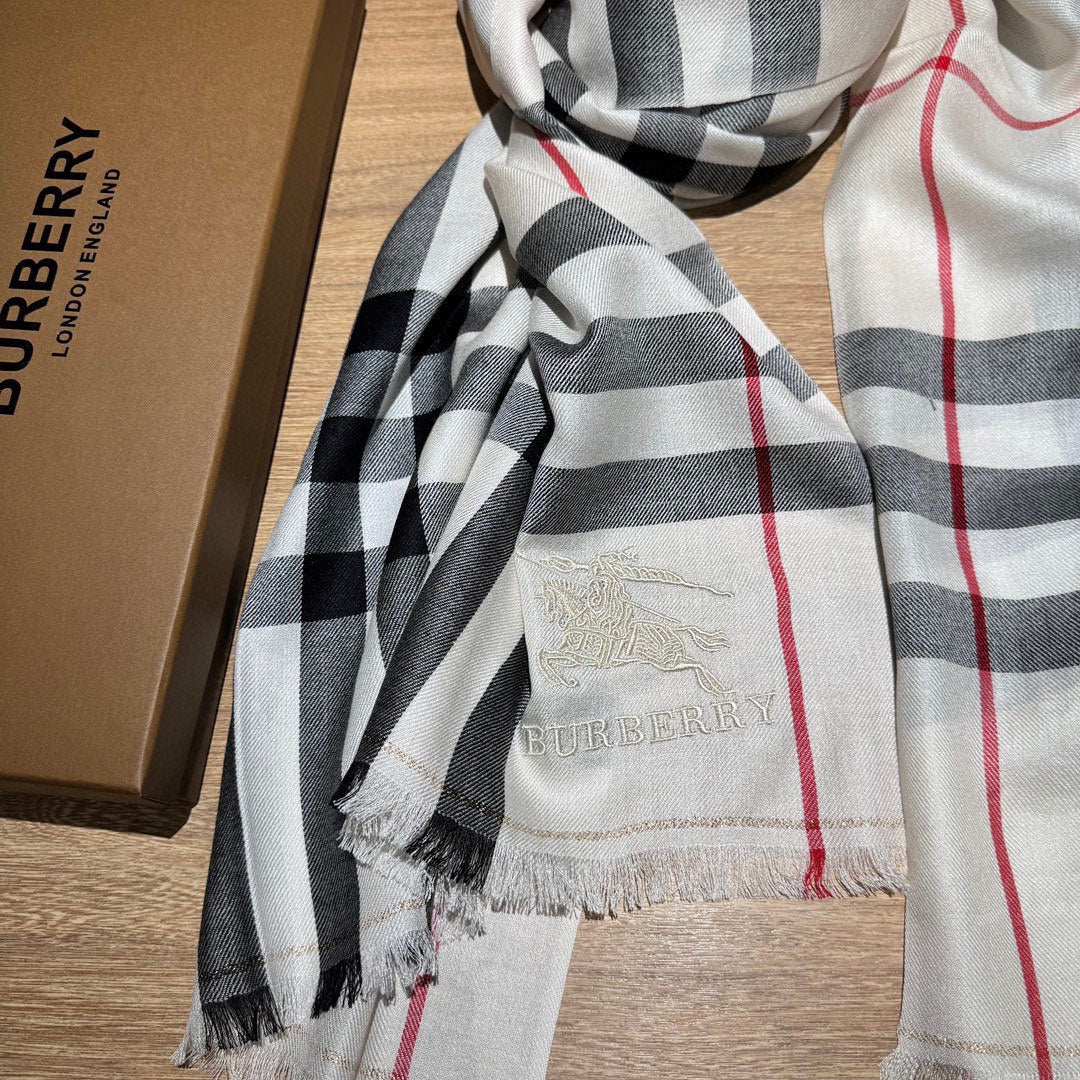 CHECK SCARF 200 CM IN WHITE MIX BLACK WOOL 410342 mysite