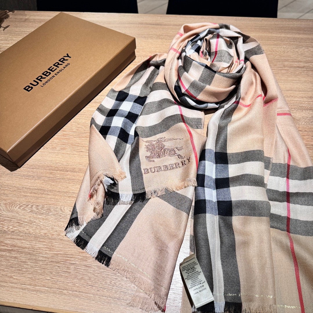 CHECK SCARF 200 CM IN SAND BROWN MIX BLACK WOOL 410343 mysite