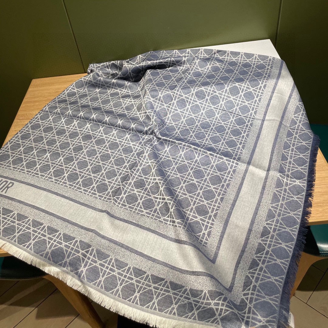 SQUARE SCARF 140 CM IN AEGEAN BLUE MIX WHITE  WOOL AND SILK 415455 mysite