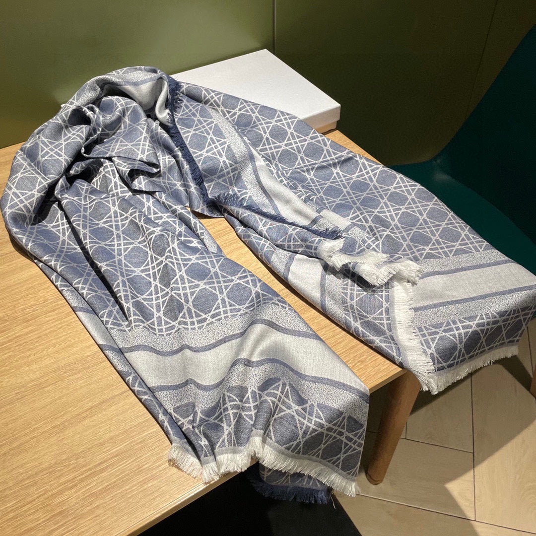 SQUARE SCARF 140 CM IN AEGEAN BLUE MIX WHITE  WOOL AND SILK 415455 mysite