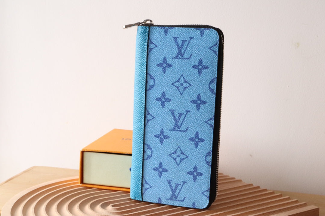 LV Zippy Vertical Wallet Light Blue Monogram Canvas & Taïga Leather 180051 mysite