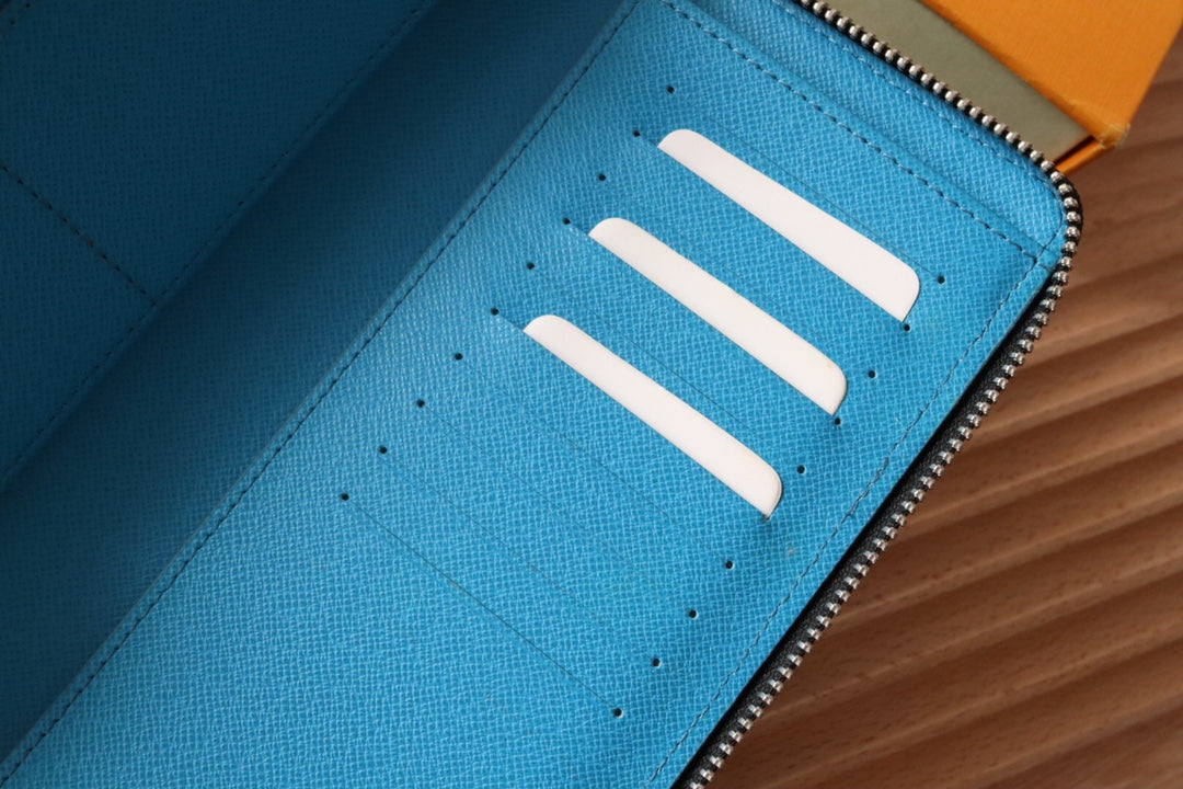 LV Zippy Vertical Wallet Light Blue Monogram Canvas & Taïga Leather 180051 mysite