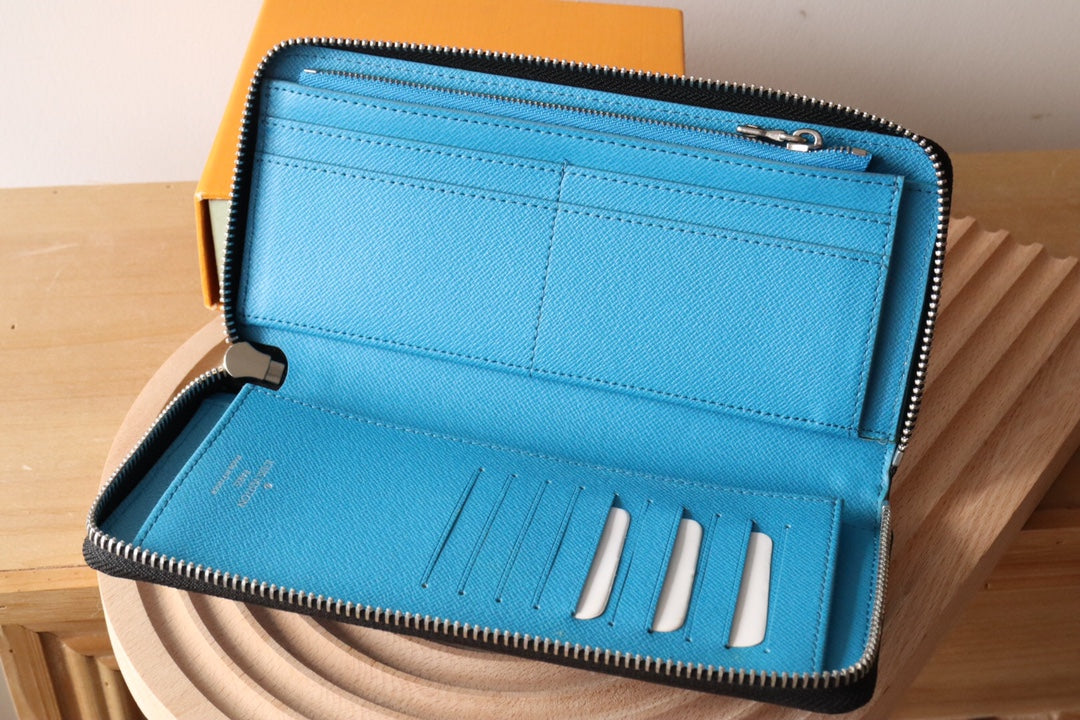 LV Zippy Vertical Wallet Light Blue Monogram Canvas & Taïga Leather 180051 mysite