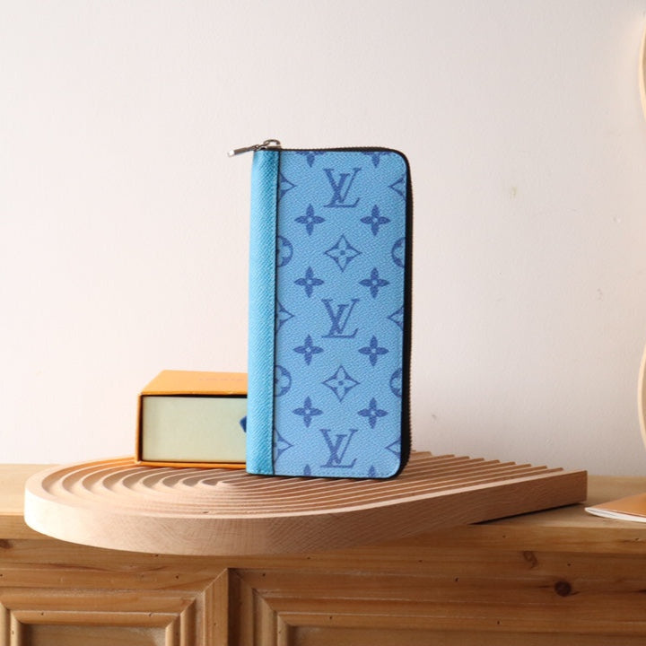 LV Zippy Vertical Wallet Light Blue Monogram Canvas & Taïga Leather 180051 mysite