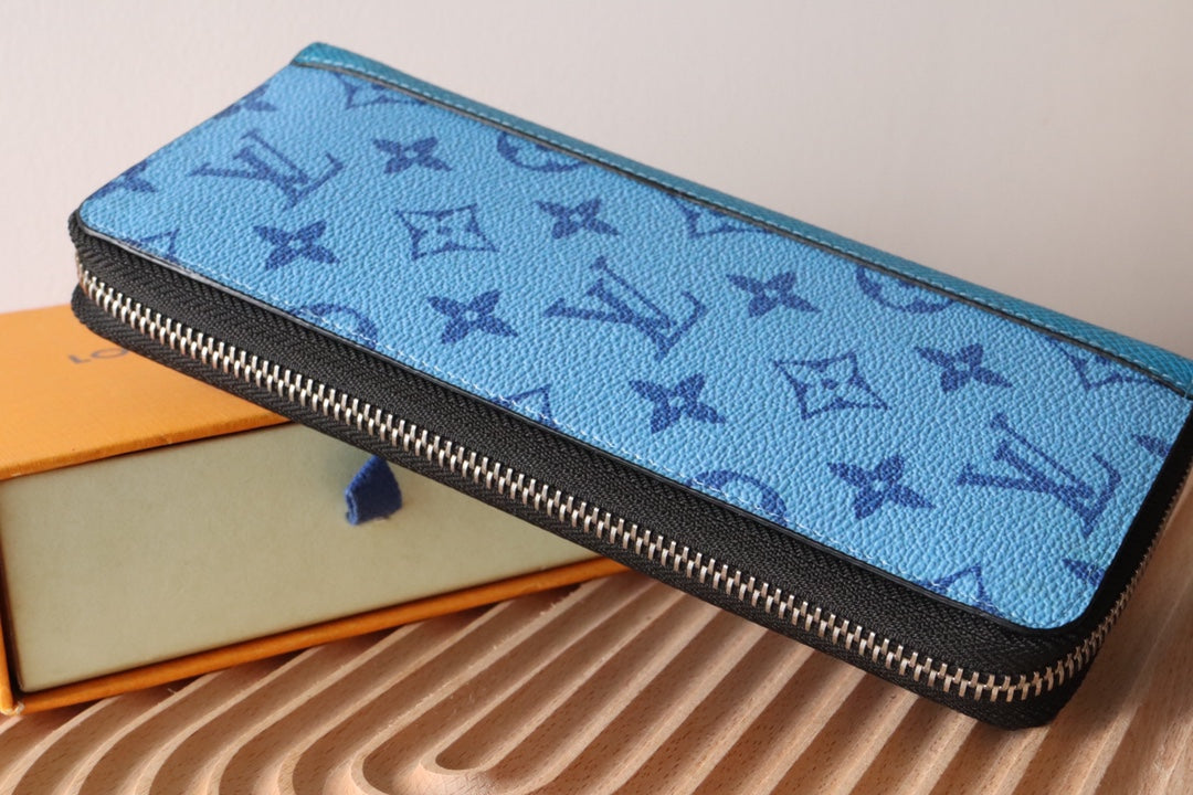 LV Zippy Vertical Wallet Light Blue Monogram Canvas & Taïga Leather 180051 mysite