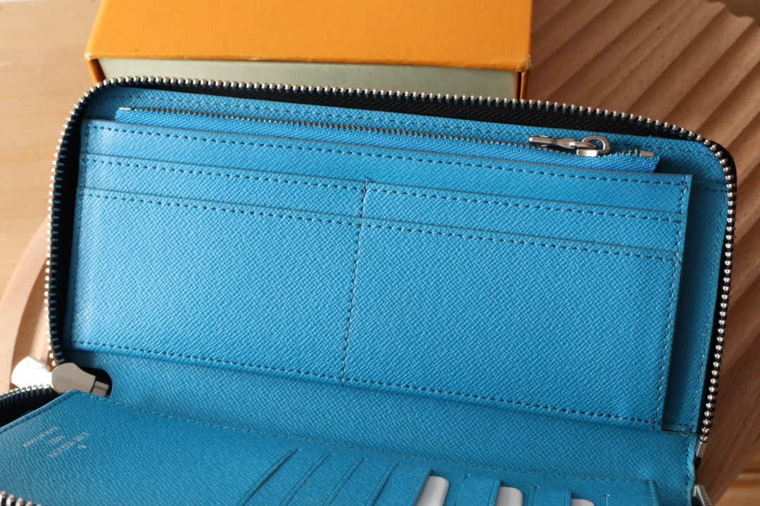 LV Zippy Vertical Wallet Light Blue Monogram Canvas & Taïga Leather 180051 mysite
