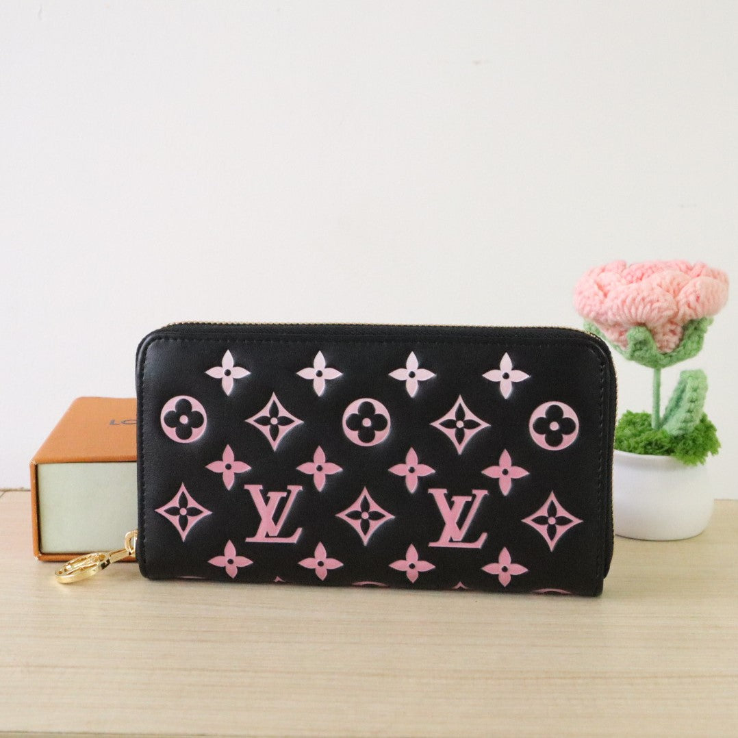 LV × TM Zippy Wallet 19.5cm Black Pink Monogram Embossed Lambskin GHW mysite