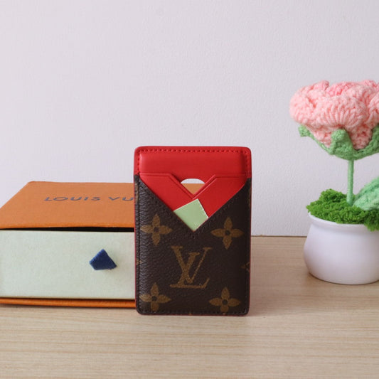LV Porte-Cartes Magnet Brown Red Monogram Canvas & Cowhide mysite
