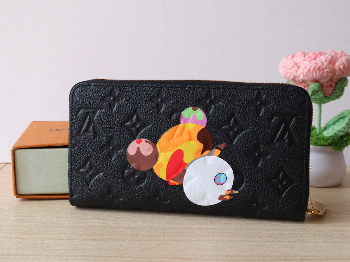 LV × TM Zippy Wallet Panda Black Monogram-embossed Cowhide mysite