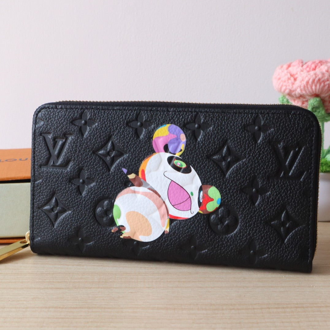 LV × TM Zippy Wallet Panda Black Monogram-embossed Cowhide mysite