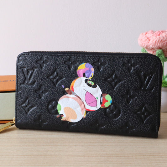 LV × TM Zippy Wallet Panda Black Monogram-embossed Cowhide mysite