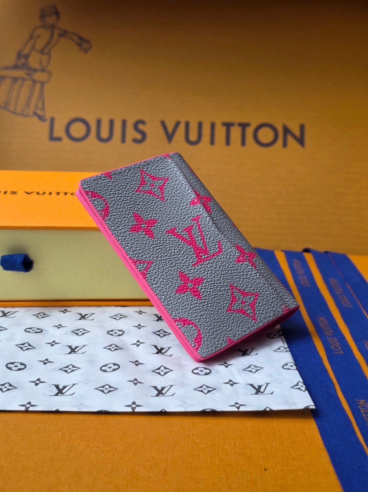 LV M15027 Pocket Organizer Pink Gray Monogram Glow Canvas & Cowhide mysite