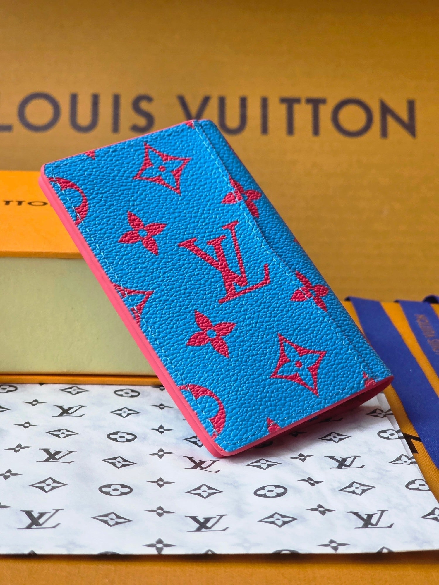 LV M14767 Pocket Organizer Blue Red Monogram Glow Canvas & Cowhide mysite