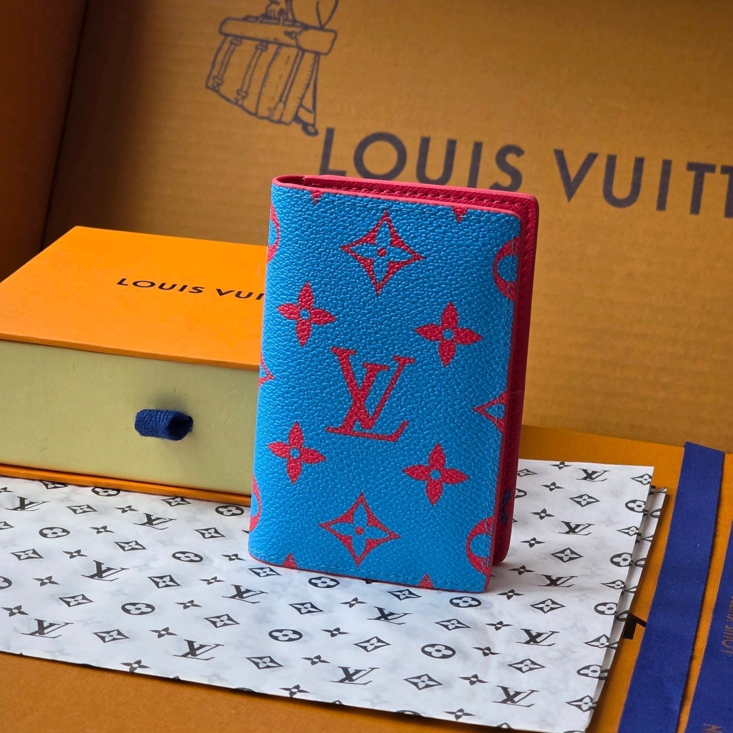 LV M14767 Pocket Organizer Blue Red Monogram Glow Canvas & Cowhide mysite