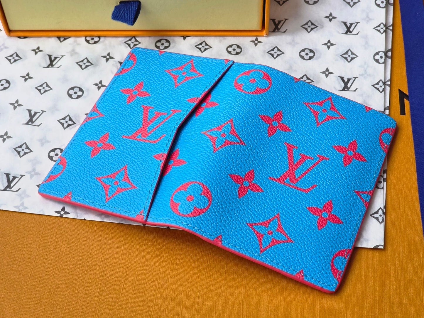 LV M14767 Pocket Organizer Blue Red Monogram Glow Canvas & Cowhide mysite