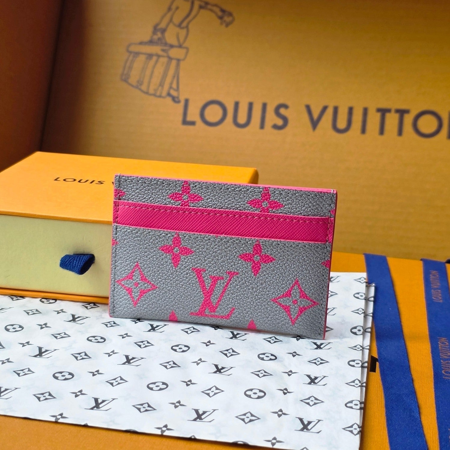 LV M14771 Double Card Holder Pink Gray Monogram Glow Canvas & Cowhide mysite