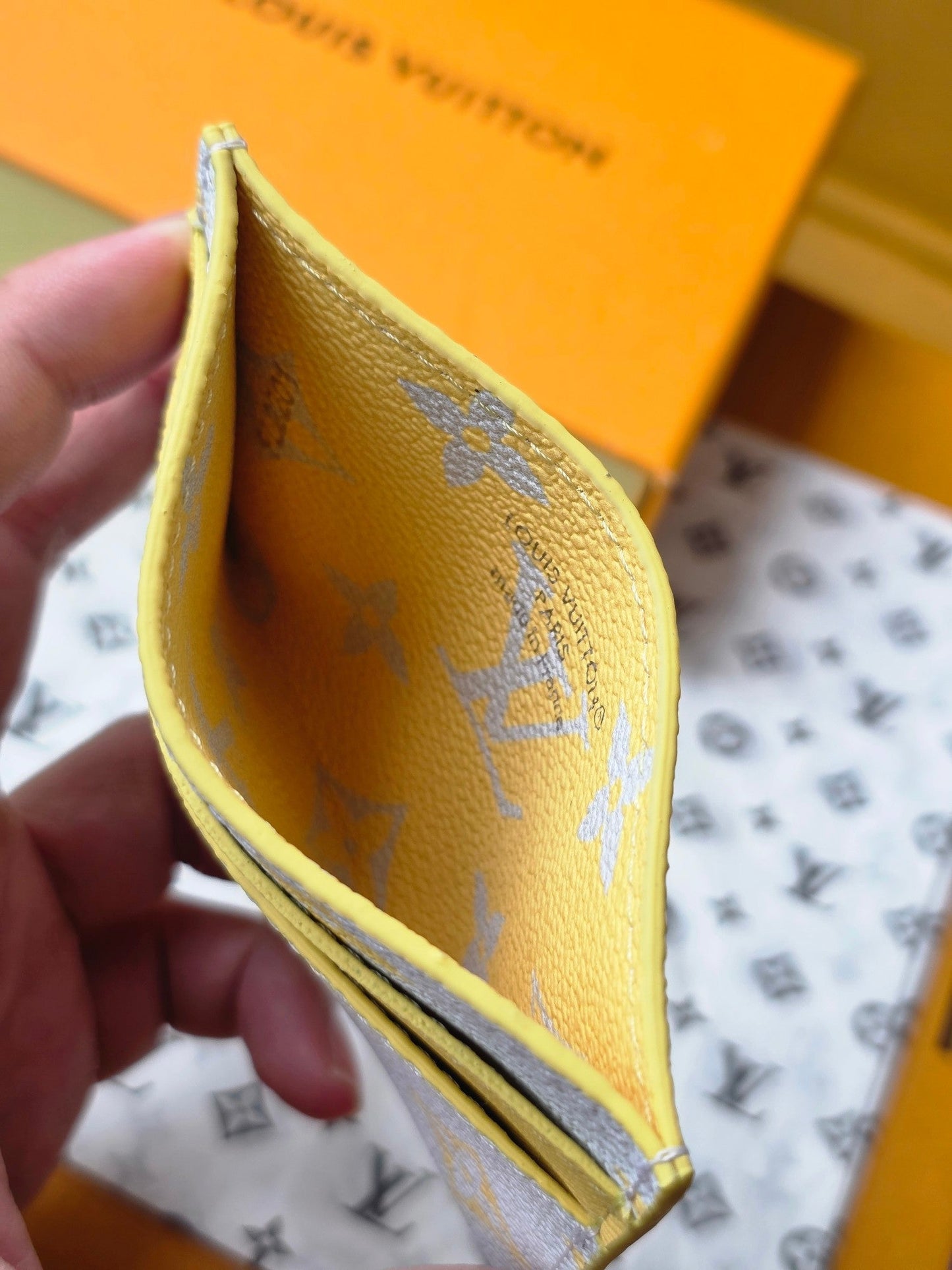 LV M14771 Double Card Holder  Gray Yellow Monogram Glow Canvas & Cowhide mysite