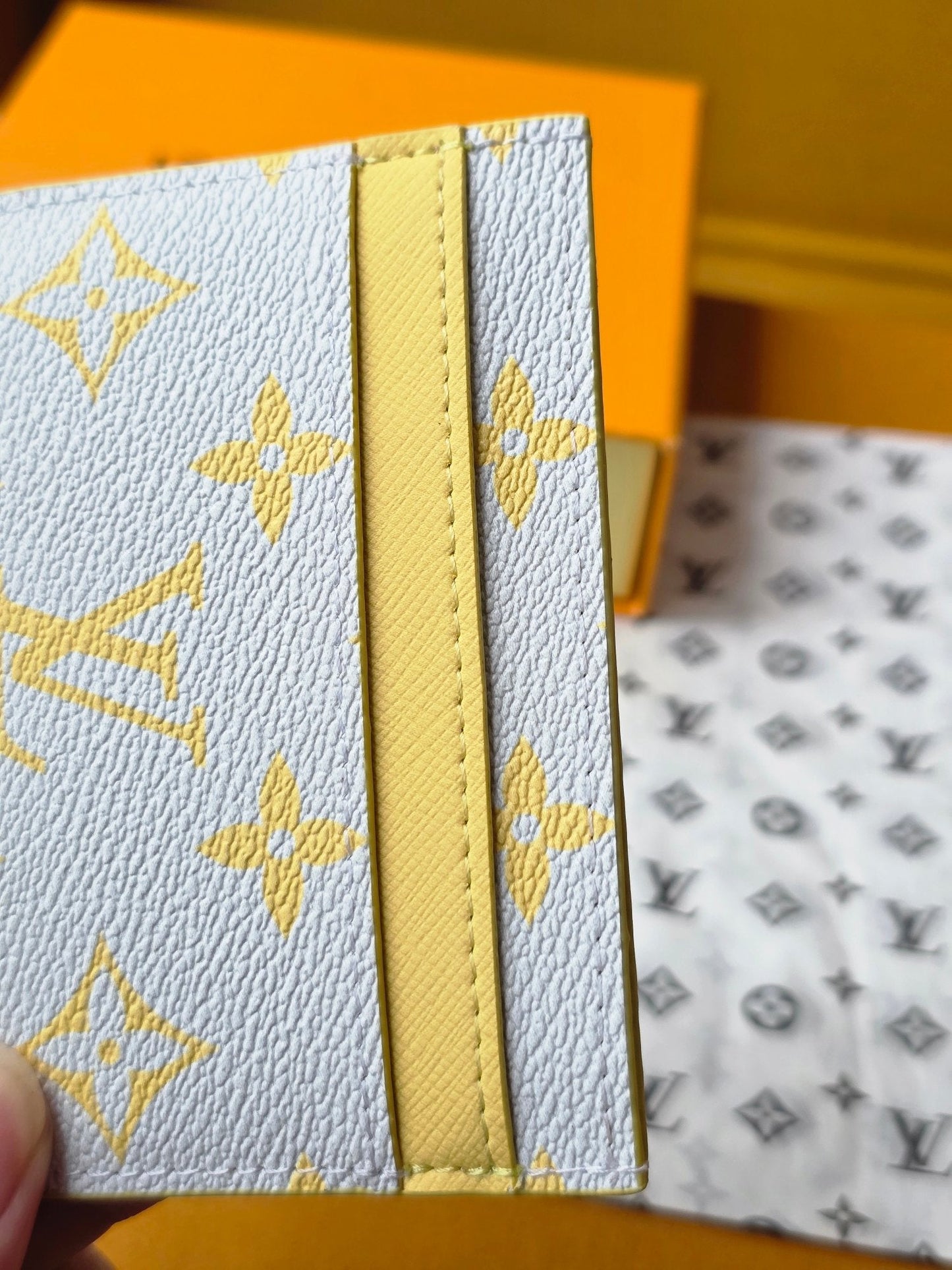 LV M14771 Double Card Holder  Gray Yellow Monogram Glow Canvas & Cowhide mysite