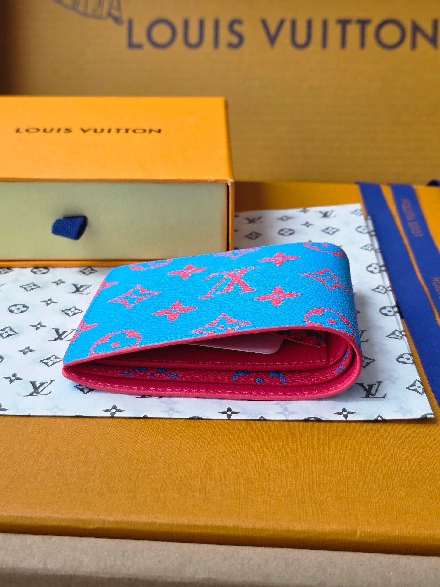 LV M14694 Multiple Wallet Blue Red Monogram Glow Canvas & Cowhide mysite