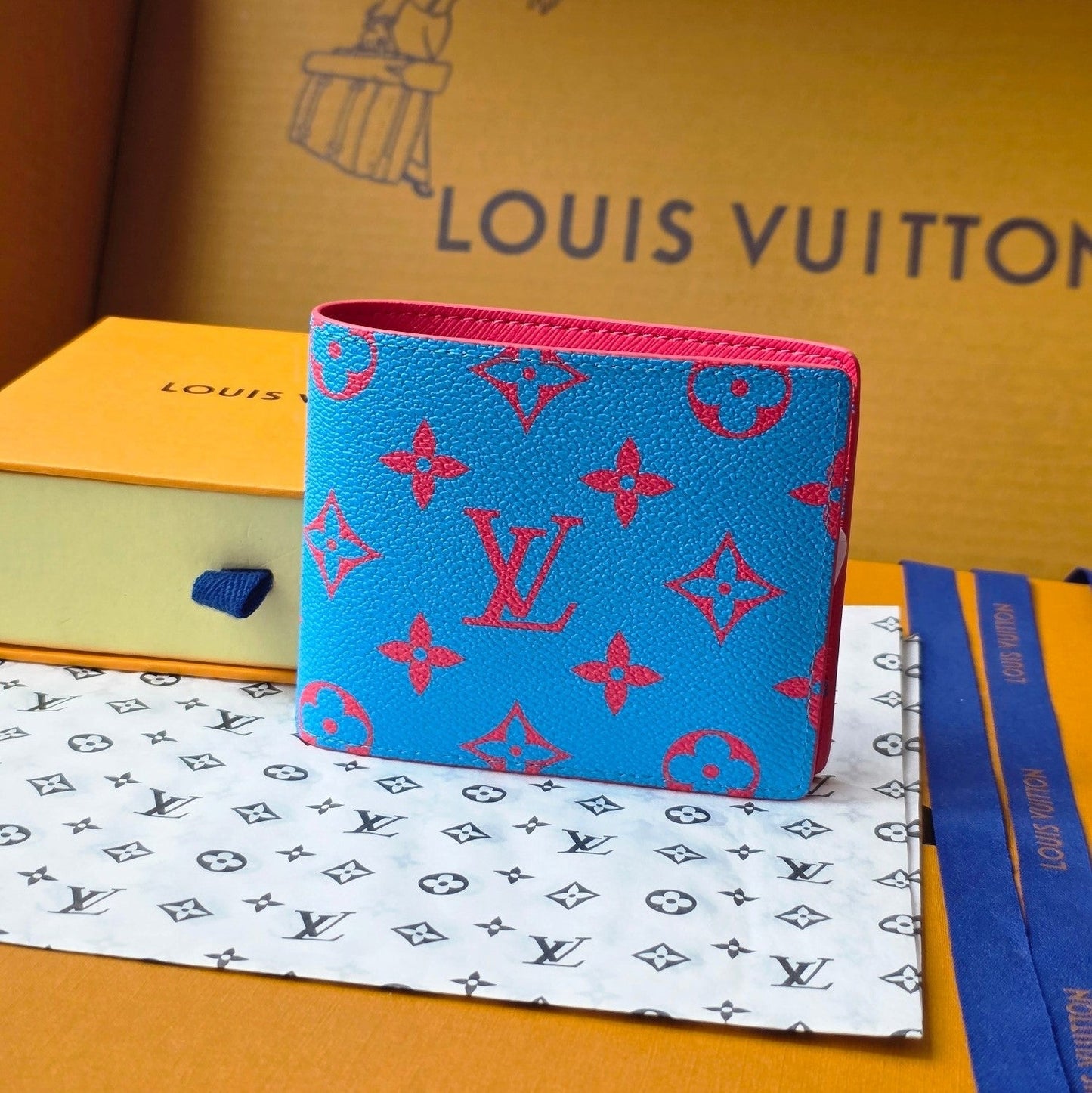 LV M14694 Multiple Wallet Blue Red Monogram Glow Canvas & Cowhide mysite