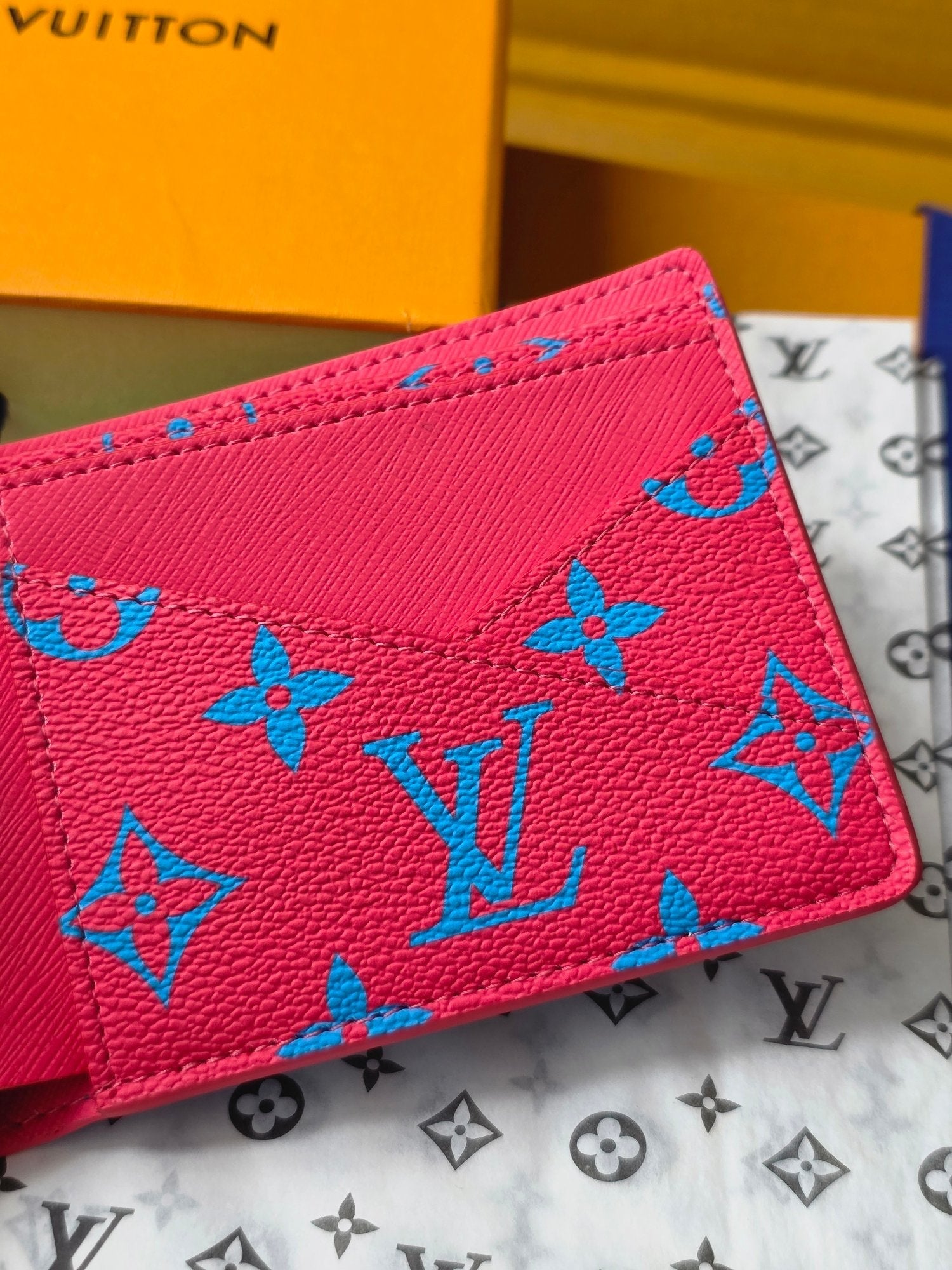 LV M14694 Multiple Wallet Blue Red Monogram Glow Canvas & Cowhide mysite