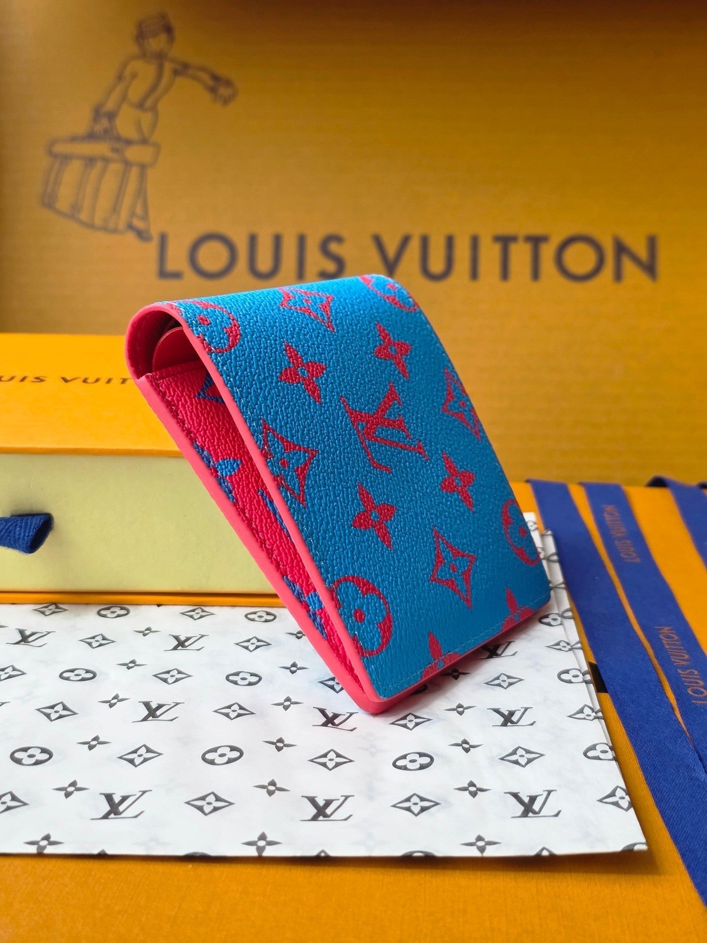 LV M14694 Multiple Wallet Blue Red Monogram Glow Canvas & Cowhide mysite