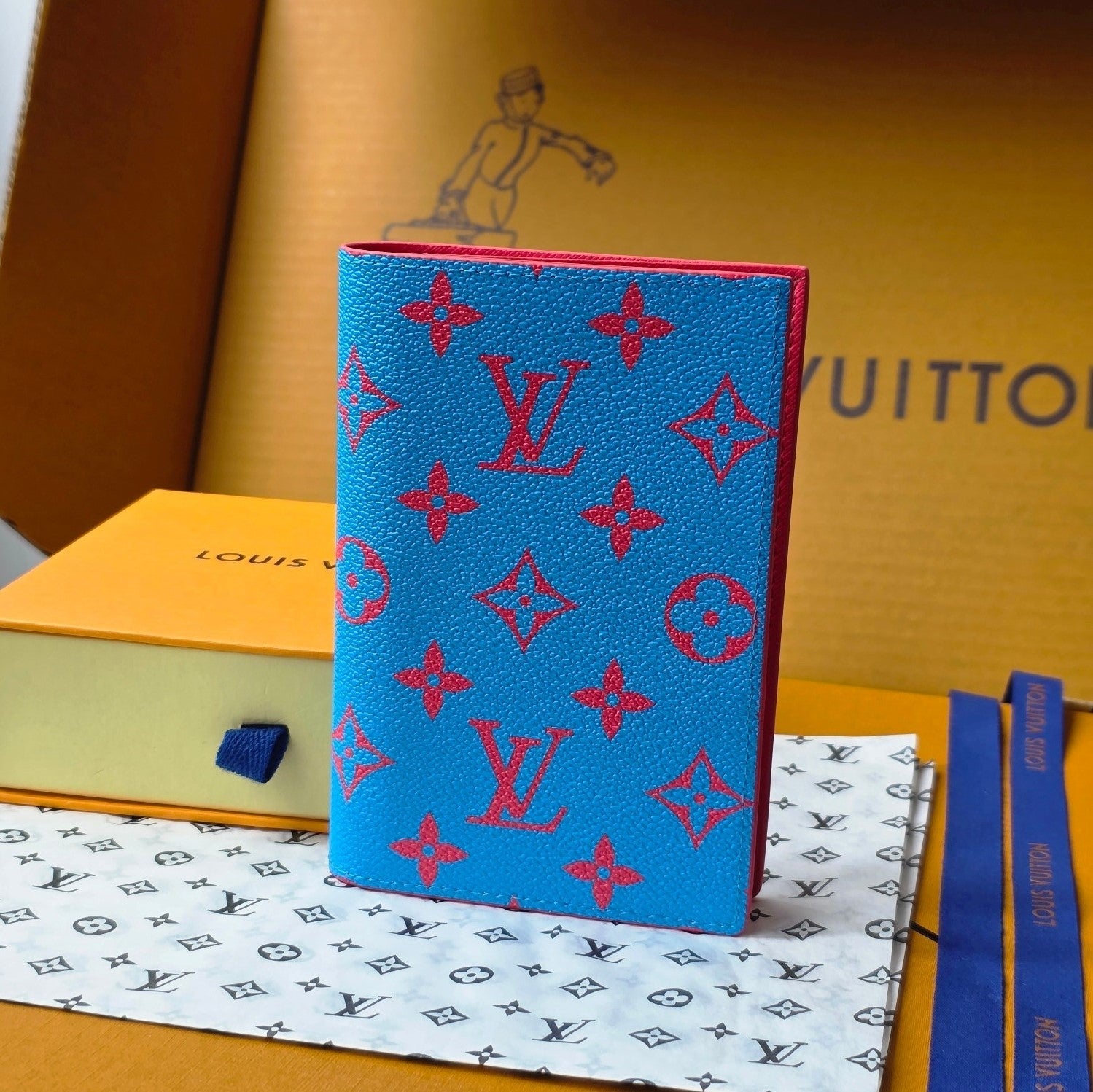 LV M14770 Passport Cover Blue Red Monogram Glow Canvas & Cowhide mysite