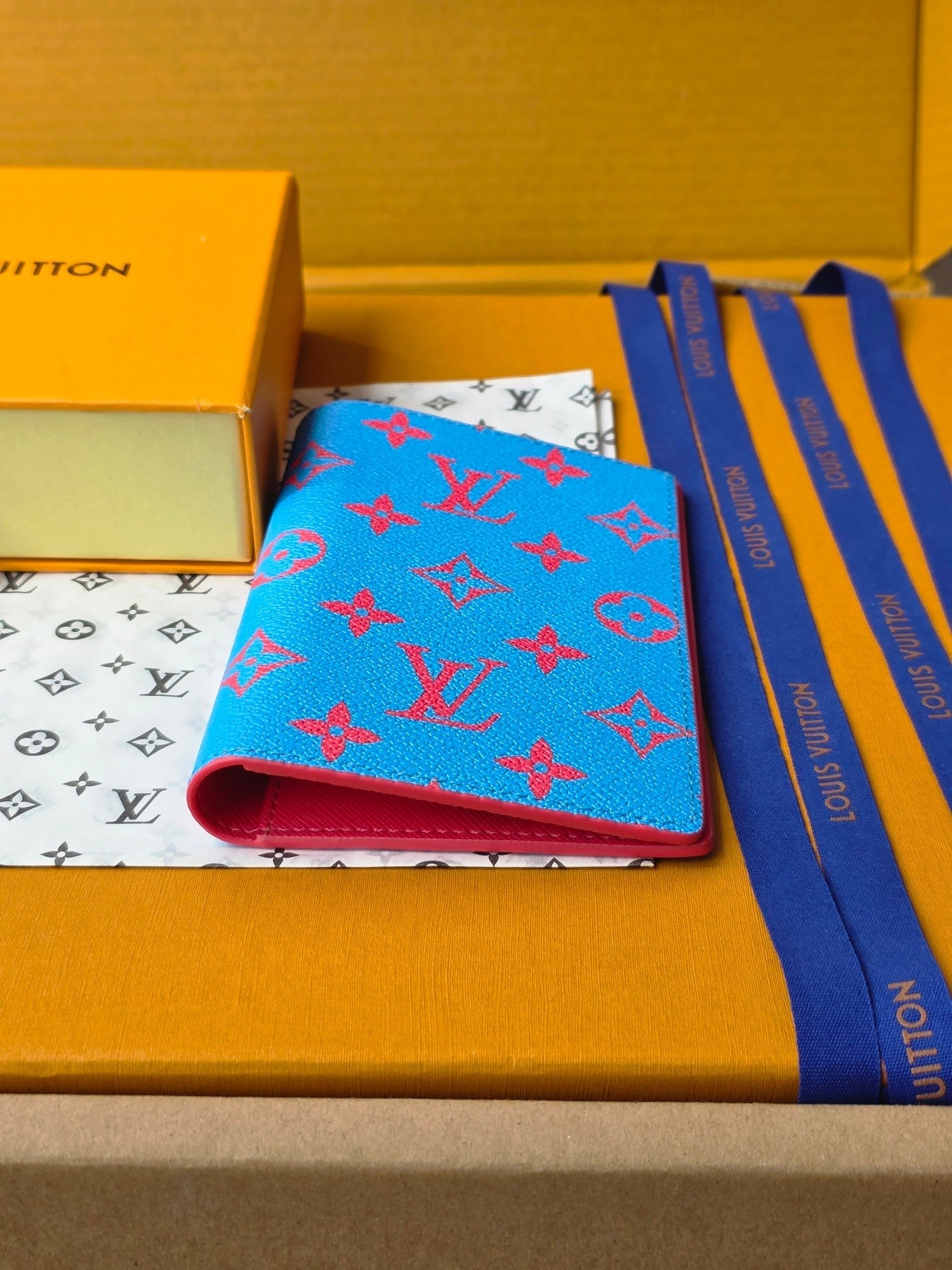 LV M14770 Passport Cover Blue Red Monogram Glow Canvas & Cowhide mysite