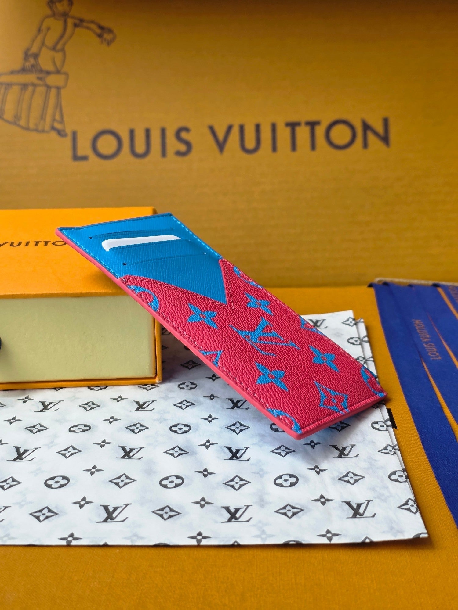 LV M14762 Coin Card Holder Blue Red Monogram Glow Canvas & Cowhide mysite