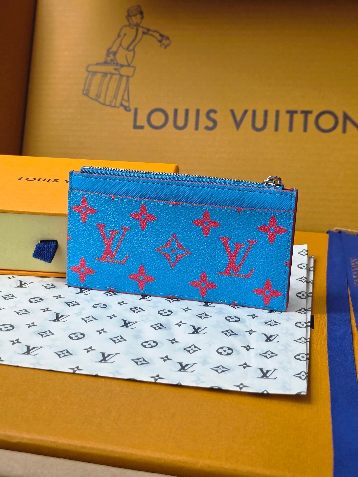 LV M14762 Coin Card Holder Blue Red Monogram Glow Canvas & Cowhide mysite