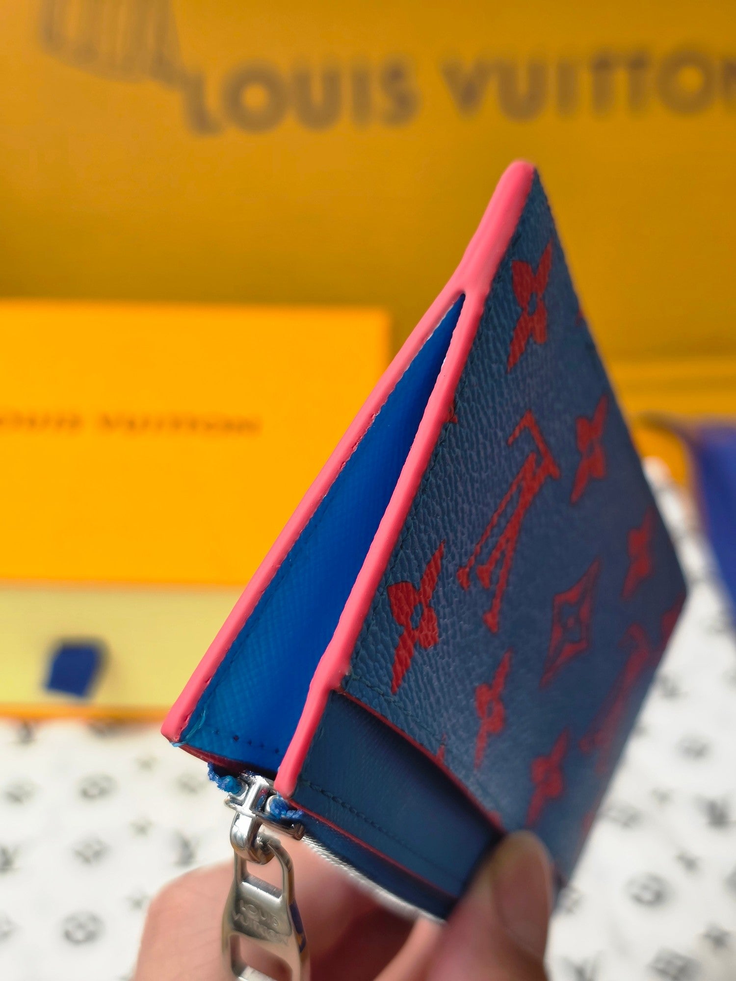 LV M14762 Coin Card Holder Blue Red Monogram Glow Canvas & Cowhide mysite