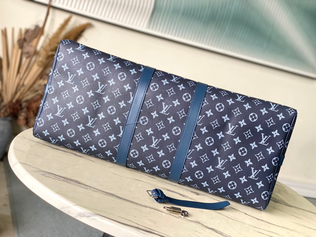 KEEPALL BANDOULIÈRE 55 IN NAVY GREEN MONOGRAM GRADIENT CANVAS mysite