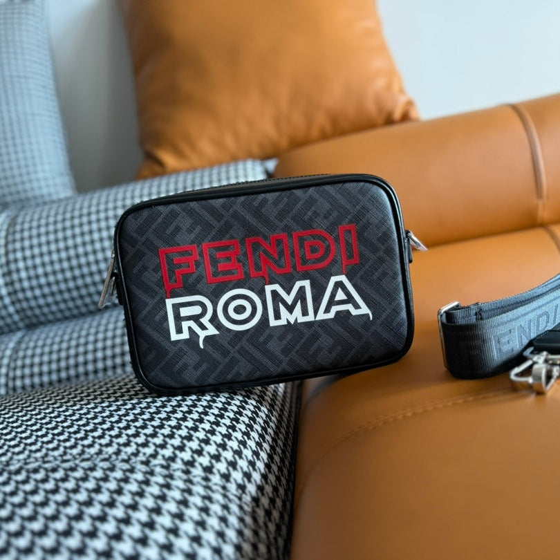 CLUTCH 22 WITH FF MOTIF IN DARK GRAY TEXTURED FABRIC AND BLACK LAMBSKIN TRIM mysite