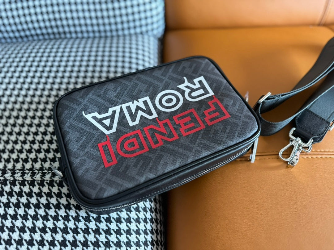 CLUTCH 22 WITH FF MOTIF IN DARK GRAY TEXTURED FABRIC AND BLACK LAMBSKIN TRIM mysite