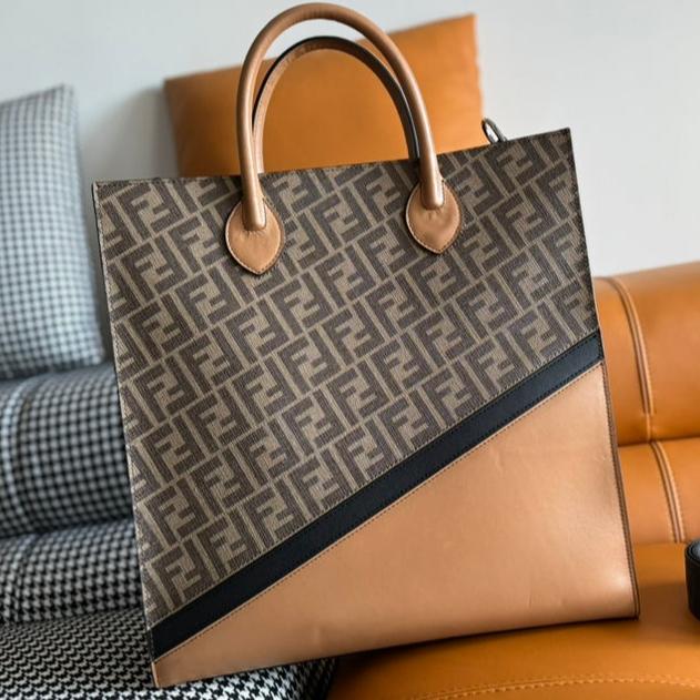 FENDI 38 BAG FF MONOGRAM FF CAMEL BROWN CALFSKIN WITH STRAP mysite