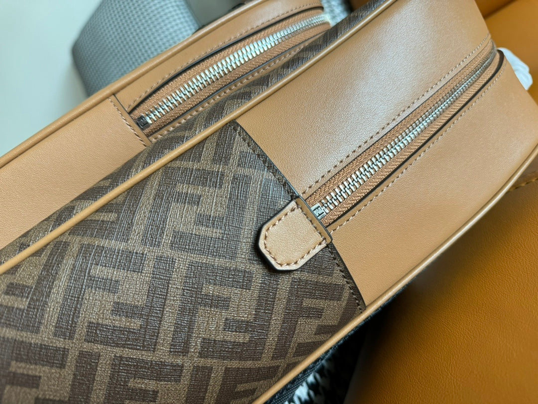 FENDI 44 MINI BACKPACK IN CAMEL BROWN MONOGRAM JACQUARD FABRIC AND CALFSKIN mysite