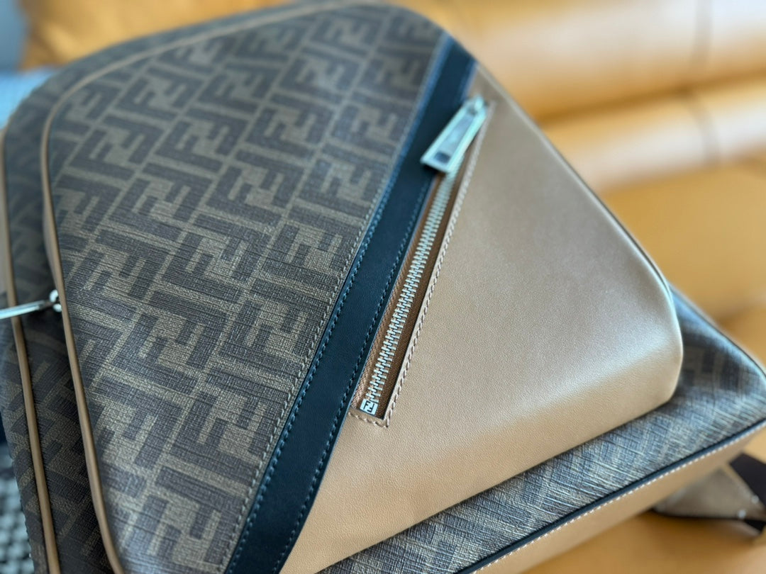 FENDI 44 MINI BACKPACK IN CAMEL BROWN MONOGRAM JACQUARD FABRIC AND CALFSKIN mysite