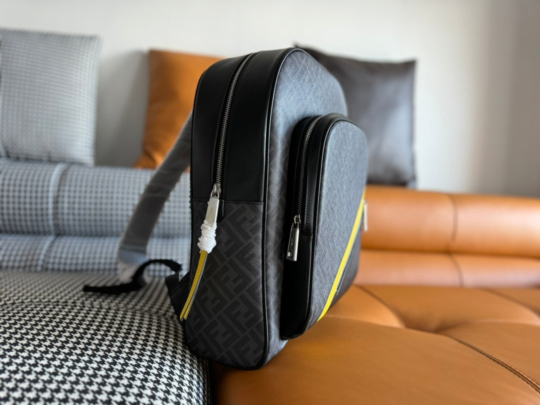 FENDI 44 MINI BACKPACK IN BLACK MONOGRAM JACQUARD FABRIC AND CALFSKIN mysite