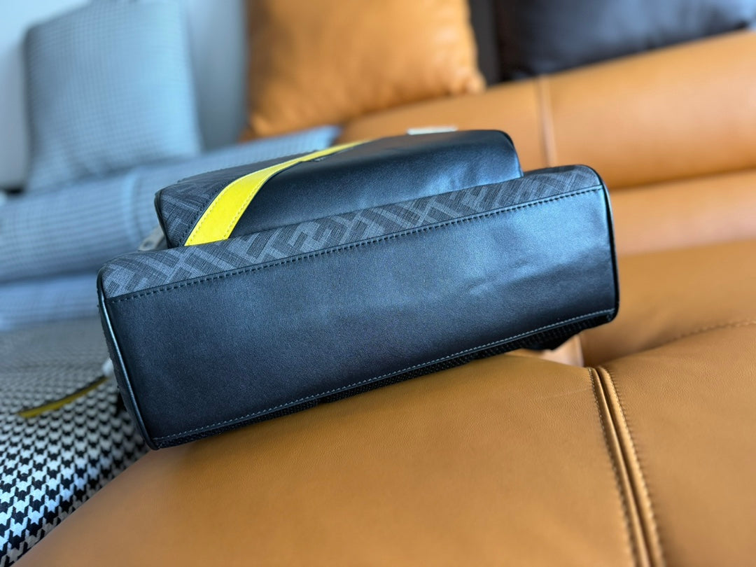 FENDI 44 MINI BACKPACK IN BLACK MONOGRAM JACQUARD FABRIC AND CALFSKIN mysite