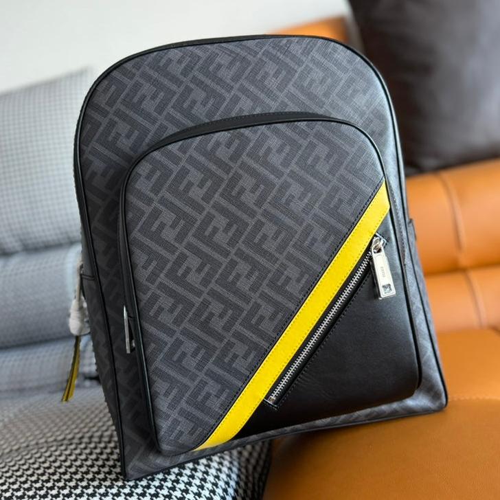 FENDI 44 MINI BACKPACK IN BLACK MONOGRAM JACQUARD FABRIC AND CALFSKIN mysite