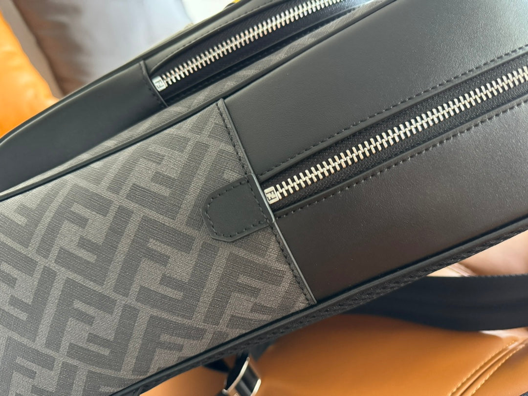 FENDI 44 MINI BACKPACK IN BLACK MONOGRAM JACQUARD FABRIC AND CALFSKIN mysite