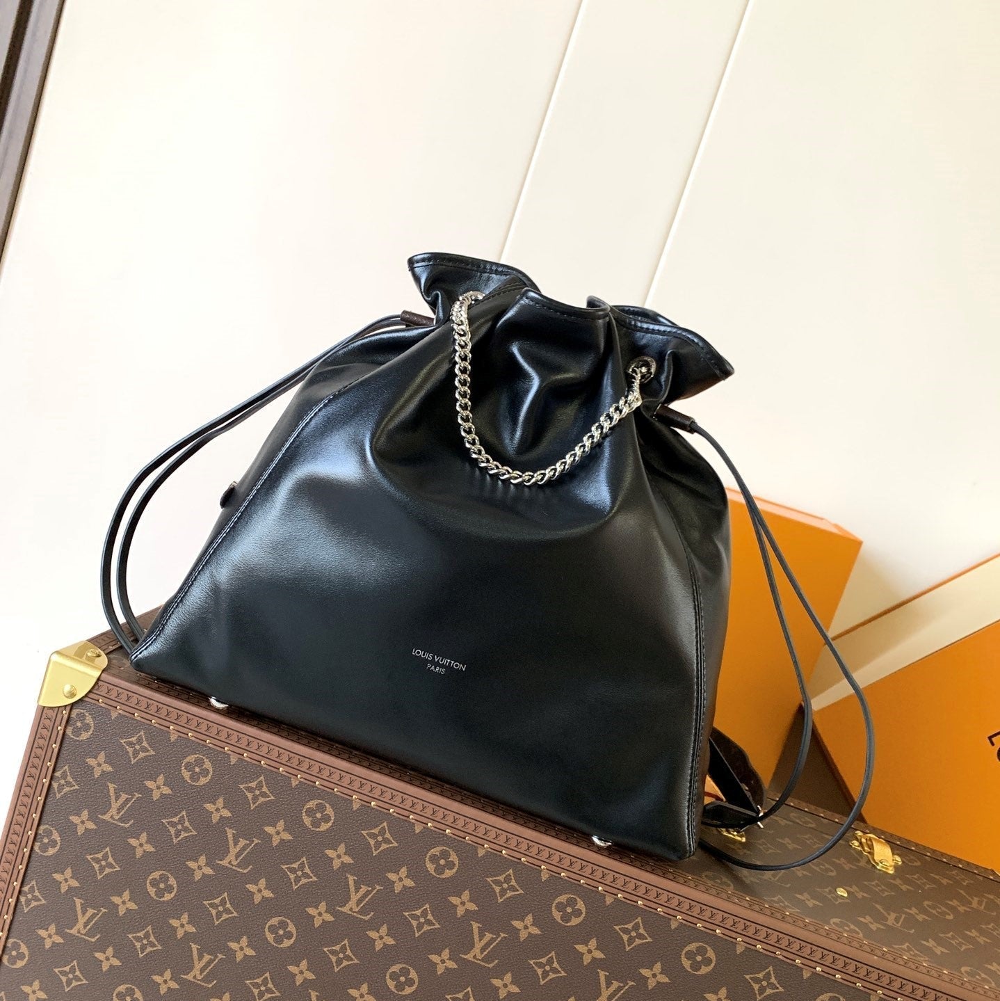 LV Off Duty Backpack 33cm Black Lambskin Sliver HW mysite
